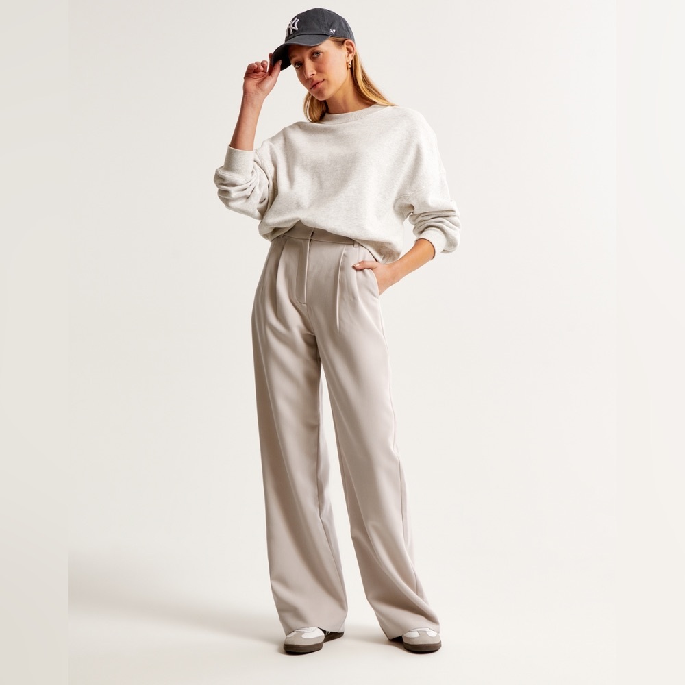 A&F Sloane Tailored Wide Leg Pant in Light Taupe Size 2